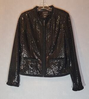 Doncaster Collection Black Suede Leather Fringe Full Zip Jacket Small